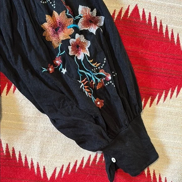 Free People Black Blouse with Colorful Floral Details - Picture 4 of 5